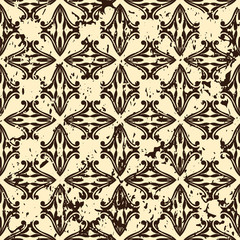 Abstract vintage ornamental pattern with fading and scratches, paint splashes. Vector template can be used for design of wallpaper, fabric, oilcloth, textile, wrapping paper and other design