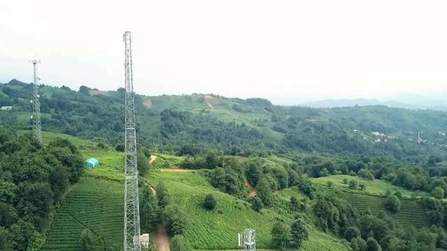 Radio Base Station And Nature. Aerial Drone Shooting