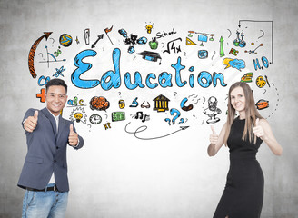 Asian man and blonde woman, education