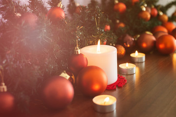 Christmas decoration on the table - room prepared for celebrating Christmas holidays