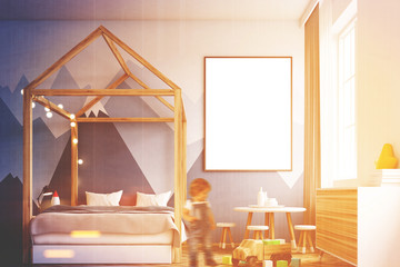 Kid s bedroom interior, poster, boy