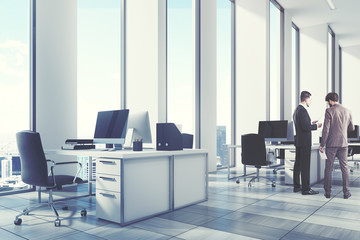 White open office environment, corner, men