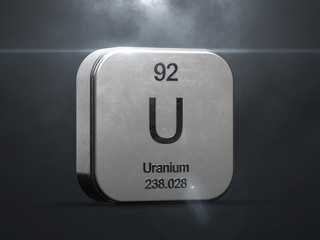 Uranium element from the periodic table. Metallic icon 3D rendered with nice lens flare