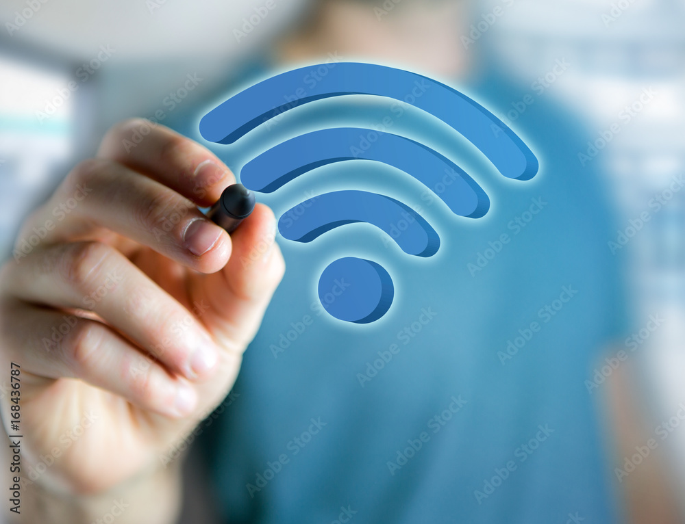 Poster wifi symbol displayed on a futuristic interface - connection and internet concept