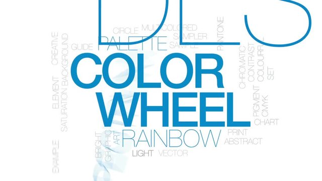 Color wheel animated word cloud, text design animation. Kinetic typography.