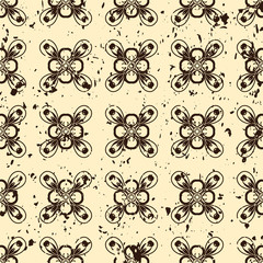 Abstract vintage ornamental pattern with fading and scratches, paint splashes. Vector template can be used for design of wallpaper, fabric, oilcloth, textile, wrapping paper and other design