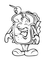 Crying Cartoon Sandwich Character Vector Drawing