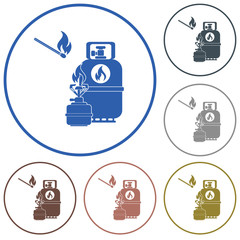 Camping stove with gas bottle icon vector