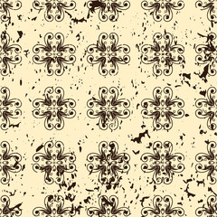 Abstract vintage ornamental pattern with fading and scratches, paint splashes. Vector template can be used for design of wallpaper, fabric, oilcloth, textile, wrapping paper and other design