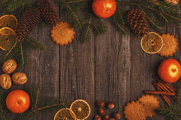 Christmas wooden background.