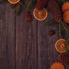 Christmas wooden background.