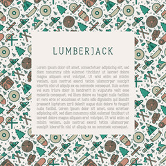 Logging and lumberjack with beard concept and related thin line icons: jack-plane, sawmill, forestry equipment, timber, lumber. Vector illustration for banner, web page, print media.