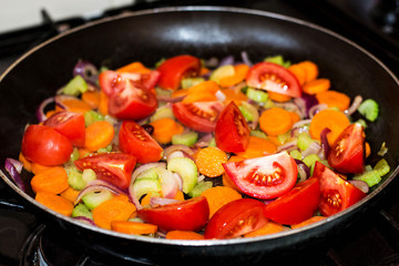 Frying a Pan Full of Fresh Vegetables