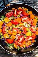 Frying a Pan Full of Fresh Vegetables