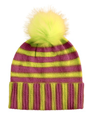 Red and yellow winter striped cap isolate
