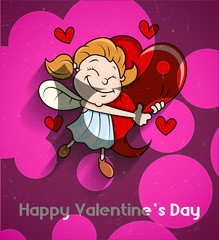 Cute Girl Cupid Holding Heart