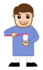Funny Cartoon Man Cleaning Teeth Vector Illustration