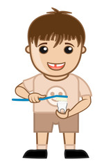 Cute Small Kid Boy Cleaning Tooth Vector