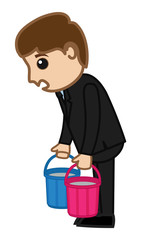 Tired Man Holding Water Buckets Vector