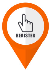 Obraz premium Register orange pointer vector icon in eps 10 isolated on white background.