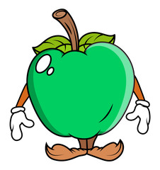 Green Cartoon Apple Vector Character