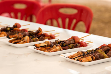 BBQ  Beef steak In a white foam dish
