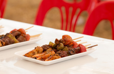 BBQ  Beef steak In a white foam dish