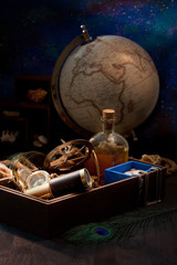 Adventure concept with retro traveling and sailing accessories