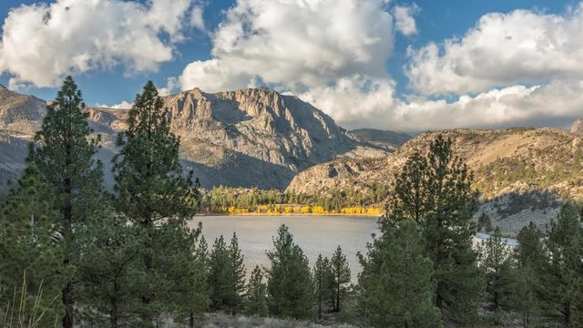 A timelapse view of clouds rolling over June Lake in Mammoth California.