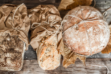 fresh bread on wooden background