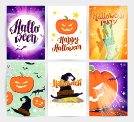 Vector cartoon Halloween cards collection