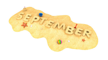 September - word from sand. 3d illustration