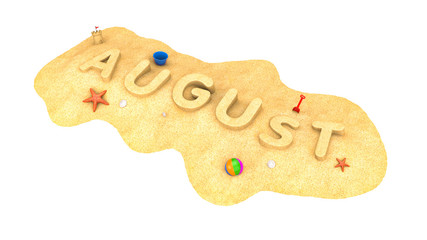 August - word from sand. 3d illustration