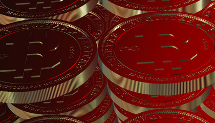 Bitcoins, new virtual money on various digital background, 3D render