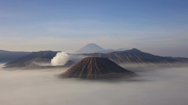 Bromo volcano timelapse. Mount Bromo or Gunung Bromo is an active volcano in East Java island, Indonesia.
