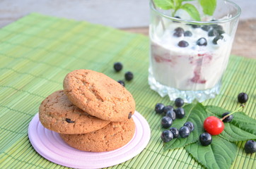fresh fruit yogurt or pudding with blueberries. Healthy breakfast