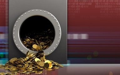 3d golden coins over digital red