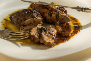 Fried duck fillet with homemade lemon-mint sauce