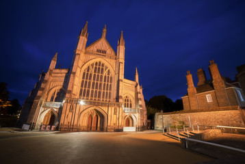 Winchester Cathedral at night on a warm evening