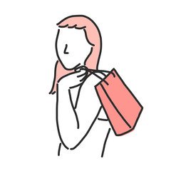 Woman with shopping bags. line drawing. hand drawn. vector illustration.