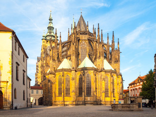 Fototapeta na wymiar Sunny morning at Saint Vitus Cathedral, Prague Castle, Prague, Czech Republic.