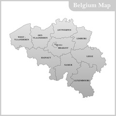 The detailed map of the Belgium with regions or states and capital