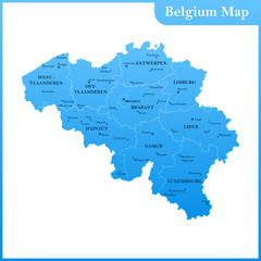 The detailed map of the Belgium with regions or states and cities, capitals