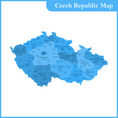 The detailed map of the Czech Republic with regions or states and cities, capitals