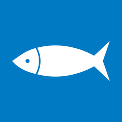 Fisch - Icon, Piktogramm, grafisches Element - weiß, blau - Hintergrund