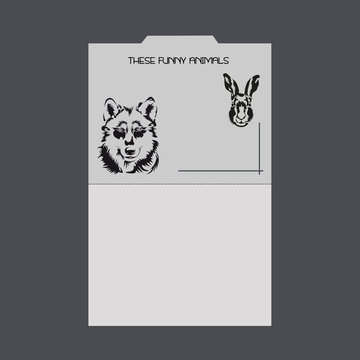 Folder depicting a wolf and a hare. Vector illustration