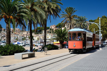 Fototapeta na wymiar Tramway in Port de Soller in Majorca, Spain