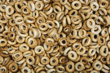 Lots of fresh bagels sold in a supermarket