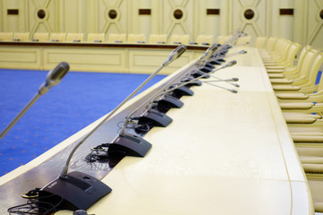 Table microphones at conference hall