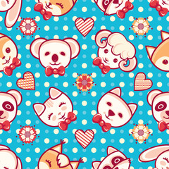 Cute pets. Seamless pattern. Colorful background with characters.